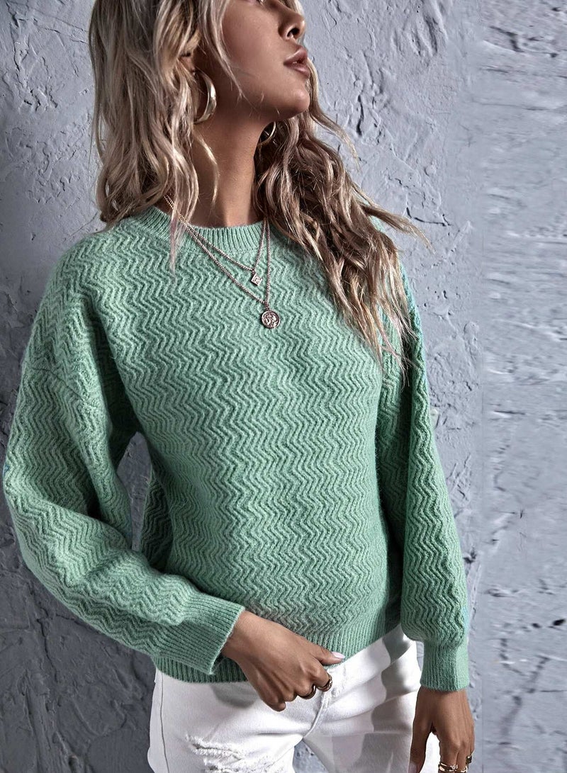 Solid Chevron Knit Drop Shoulder Sweater