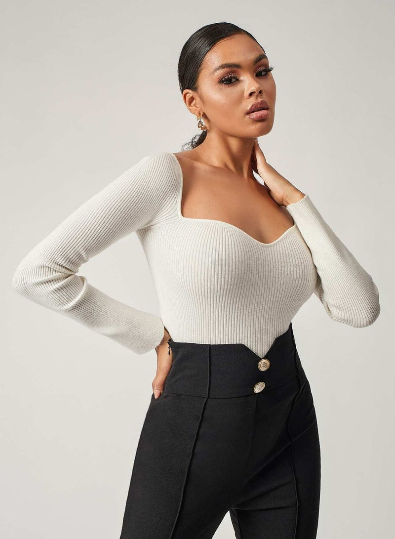 Rib-knit Sweetheart Neck Sweater