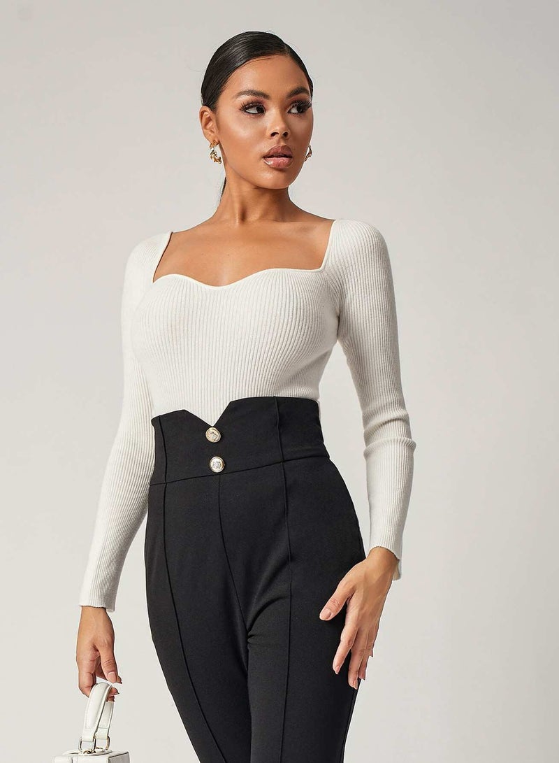 Rib-knit Sweetheart Neck Sweater