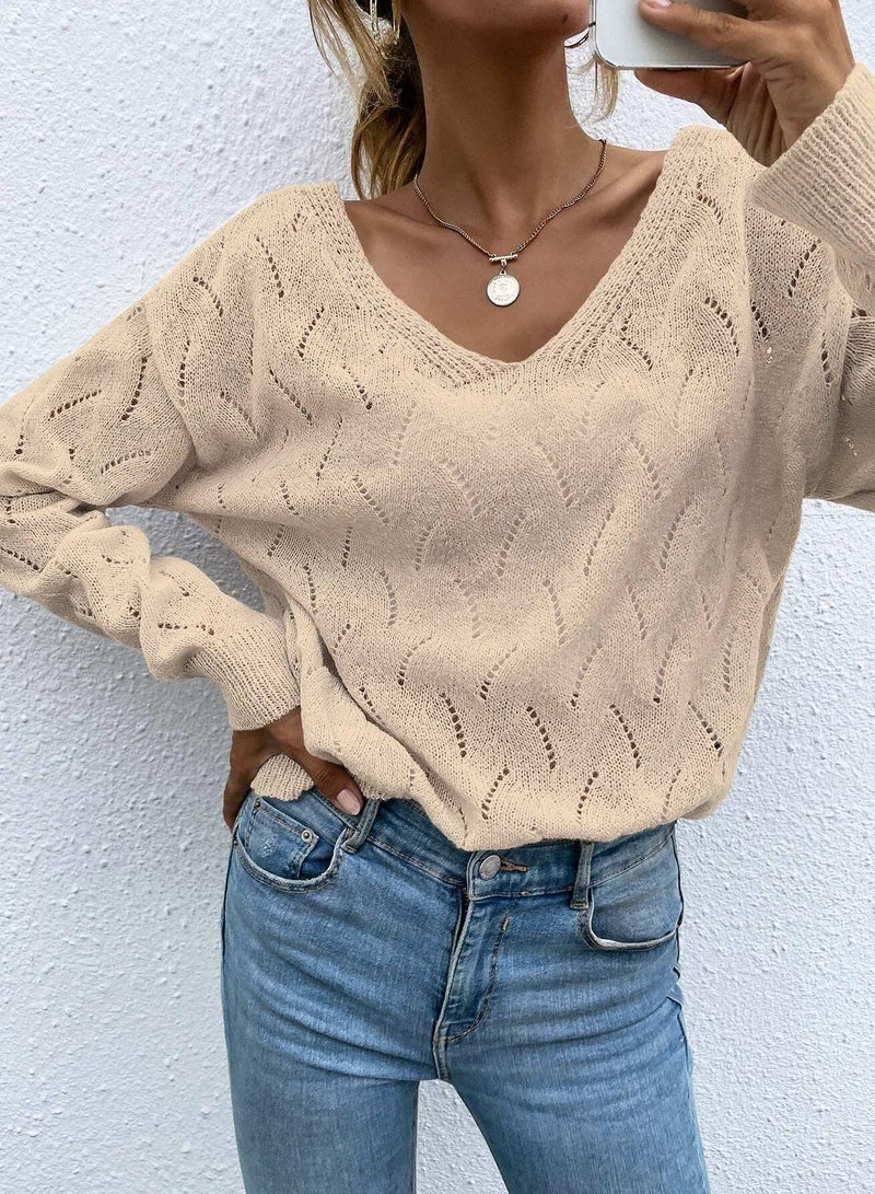 Pointelle Knit Button Back Drop Shoulder Sweater