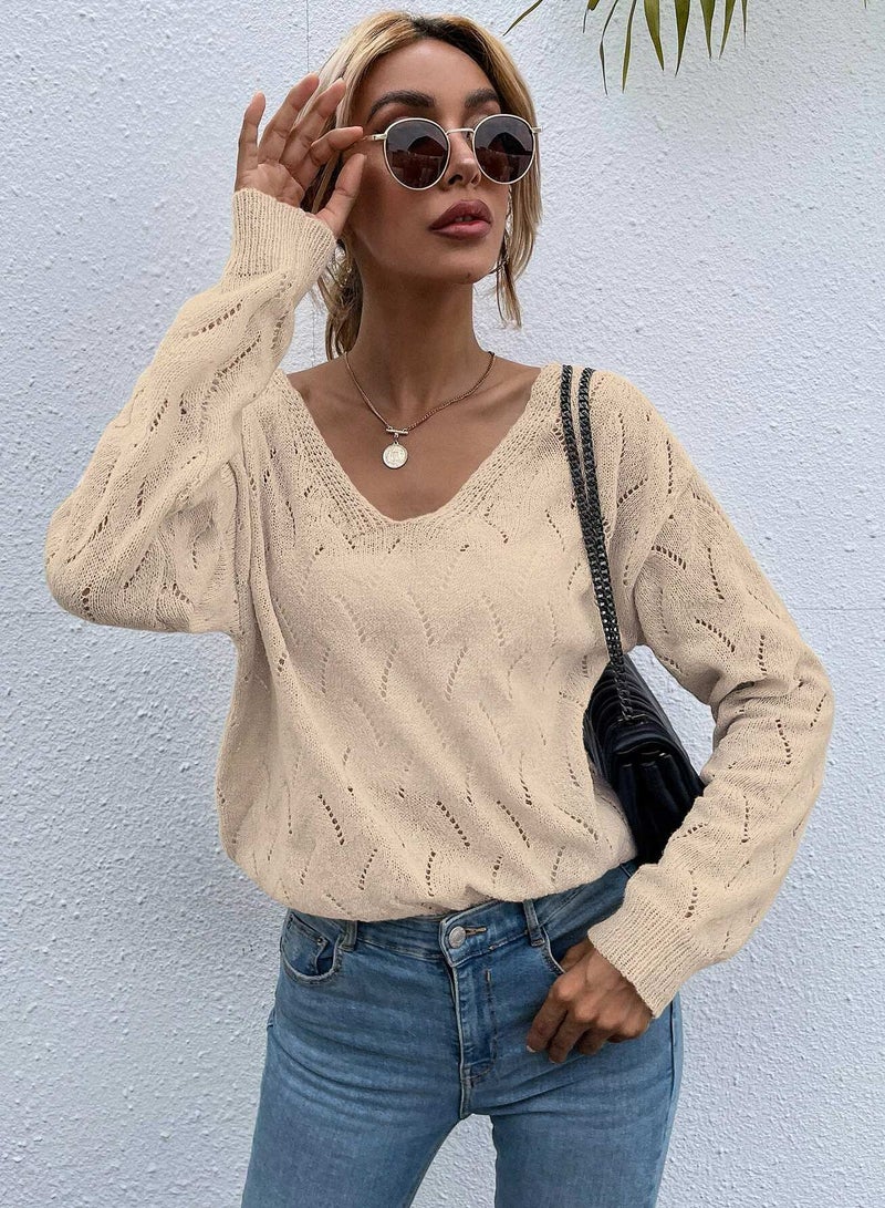 Pointelle Knit Button Back Drop Shoulder Sweater