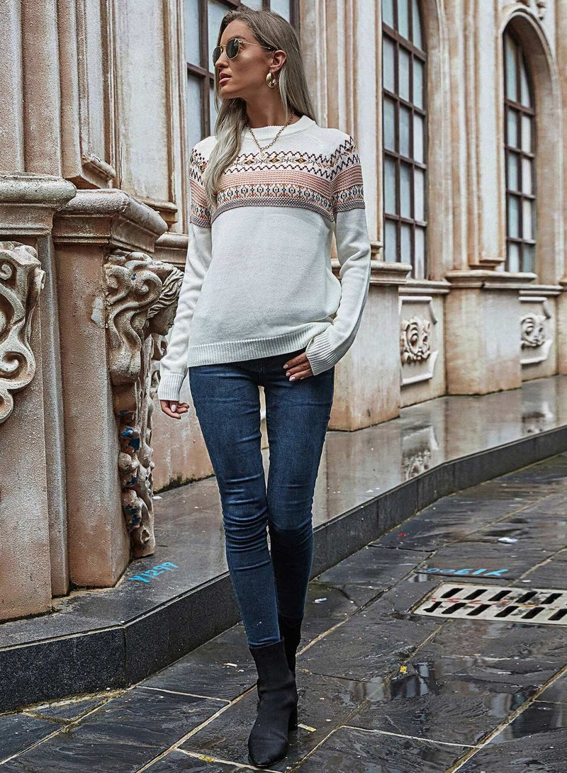 Geo Pattern Raglan Sleeve Sweater