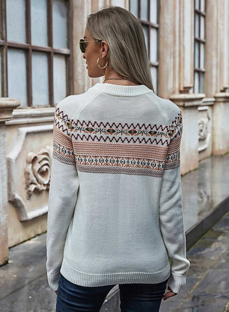 Geo Pattern Raglan Sleeve Sweater