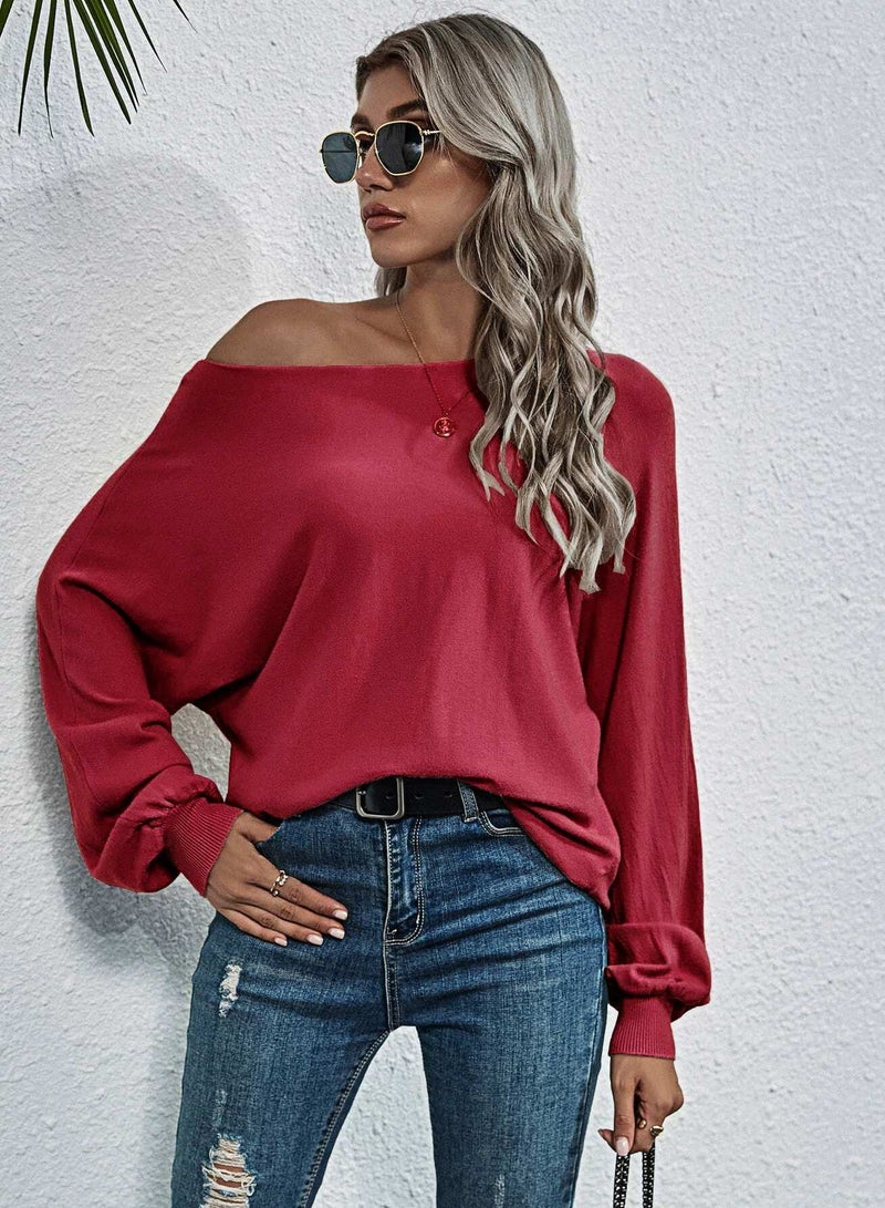 Boat Neck Batwing Sleeve Sweater