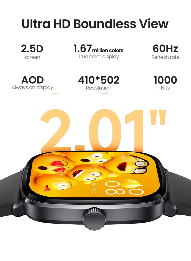 300 mAh 300 mAh 300 mAh RS5 2.01-Inch AMOLED HD Display With 150 Plus Workout Modes Bluetooth Call Sport Voice Assistant Blood Sugar Smartwatch Black