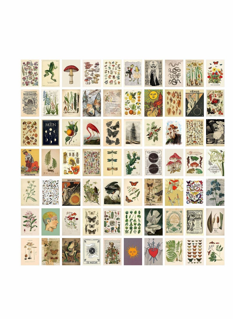 Vintage Wall Collage Kit Aesthetic Pictures, 70PCS Posters for Room Aesthetic, Cute Dorm Photo Wall Decor for Teen Girls, Botanical Wall Art, Printed Wall Sticker Decorative Aesthetics Warm Beige Card