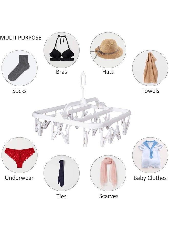 Annaklin  Foldable Clip Hangers With 27 Drying Clips, Underwear Hanger With Clips, Plastic Laundry Clip And Drip Drying Hanger For Socks, Bras, Lingerie, Clothes, Sturdy, White