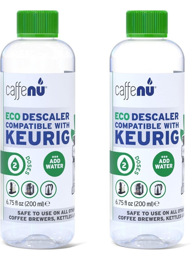 Caffenu Descaling Solution for Keurig Machines (2 bottles - 4 Uses). Universal Descaler Compatible with Keurig, Breville, Nespresso  All Other Espresso Machines. Removes Limescale