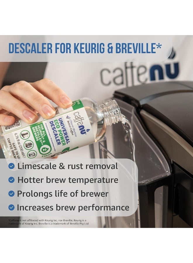 Caffenu Descaling Solution for Keurig Machines (2 bottles - 4 Uses). Universal Descaler Compatible with Keurig, Breville, Nespresso  All Other Espresso Machines. Removes Limescale