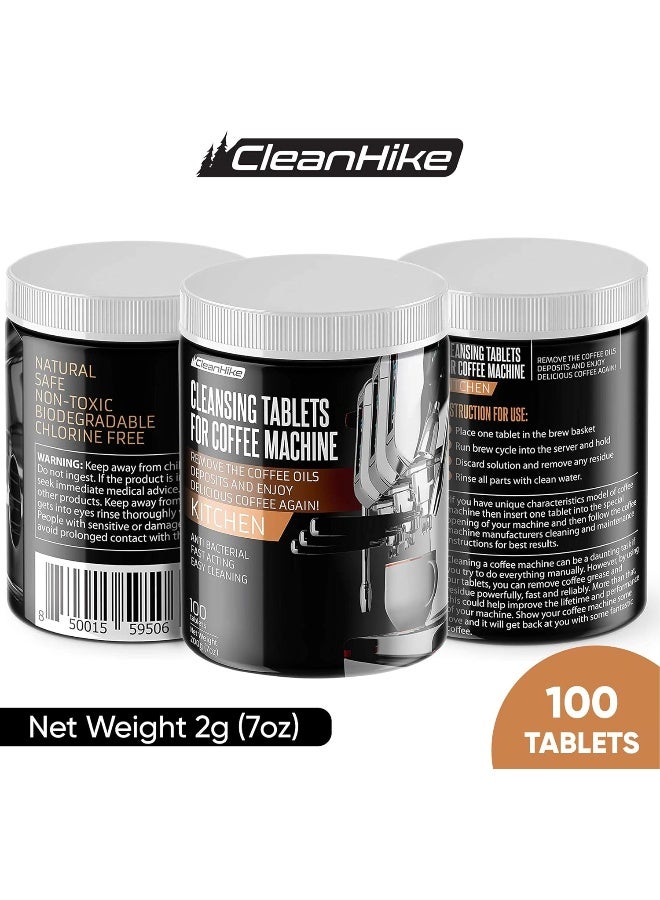 Cleanhike Espresso Machine Cleaning Tablets - (100 Tablets) For Breville, Jura, Miele, and Universal Coffee Machine for All Brands - Professional Coffee Grease and Residue Cleaner for Baristas