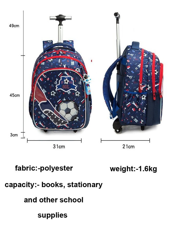 Rolling Backpack Wheeled Kids Backpack with Lunch Bag and Pencil Case for Boys and Girls,School Kids Rolling Backpack for With Wheels Trolley Wheeled Backpacks (football)