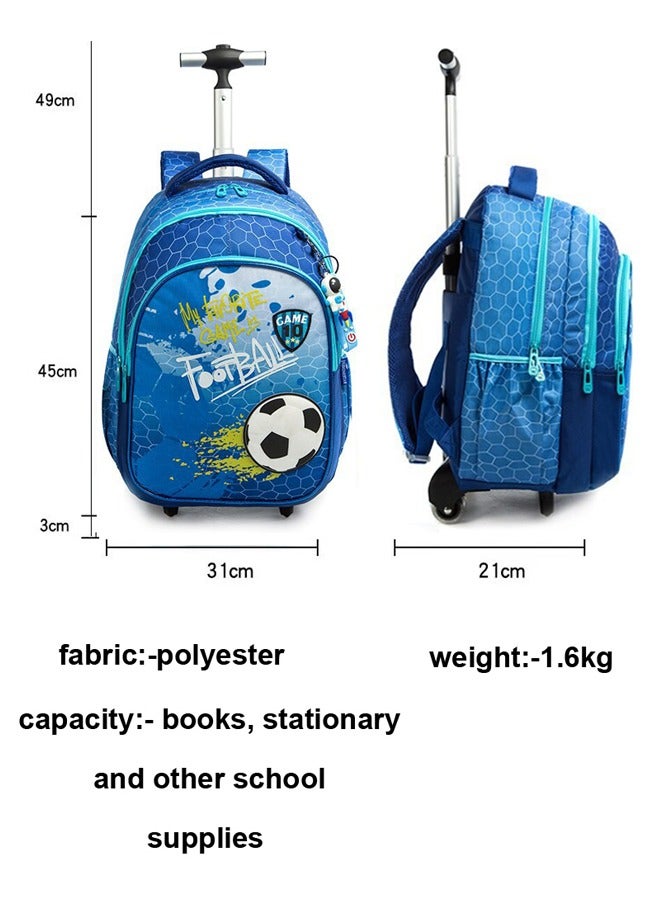 Rolling Backpack Wheeled Kids Backpack with Lunch Bag and Pencil Case for Boys and Girls,School Kids Rolling Backpack for With Wheels Trolley Wheeled Backpacks (football)