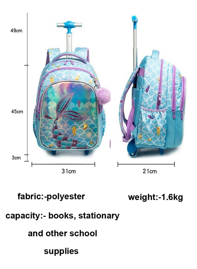 Rolling Backpack Wheeled Kids Backpack with Lunch Bag and Pencil Case for Boys and Girls,School Kids Rolling Backpack for Girls With Wheels Trolley Wheeled Backpacks (Mermaid)