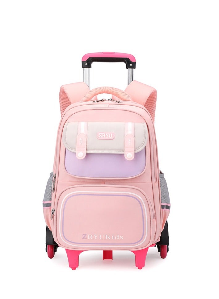 Kids Trolley Backpack, Detachable Rolling Backpack, Wheeled Backpack, Children Roller Backpack, Large Capacity School Bag, Wheeled Travel Bag For Girls Pink School Bag