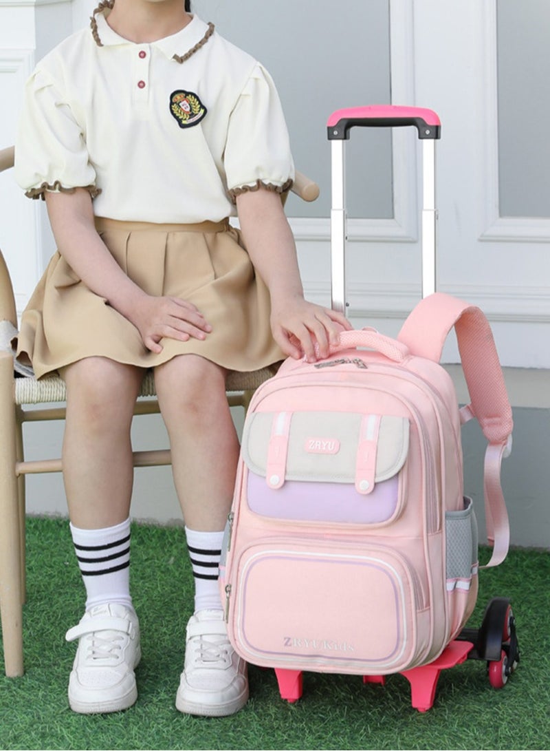 Kids Trolley Backpack, Detachable Rolling Backpack, Wheeled Backpack, Children Roller Backpack, Large Capacity School Bag, Wheeled Travel Bag For Girls Pink School Bag