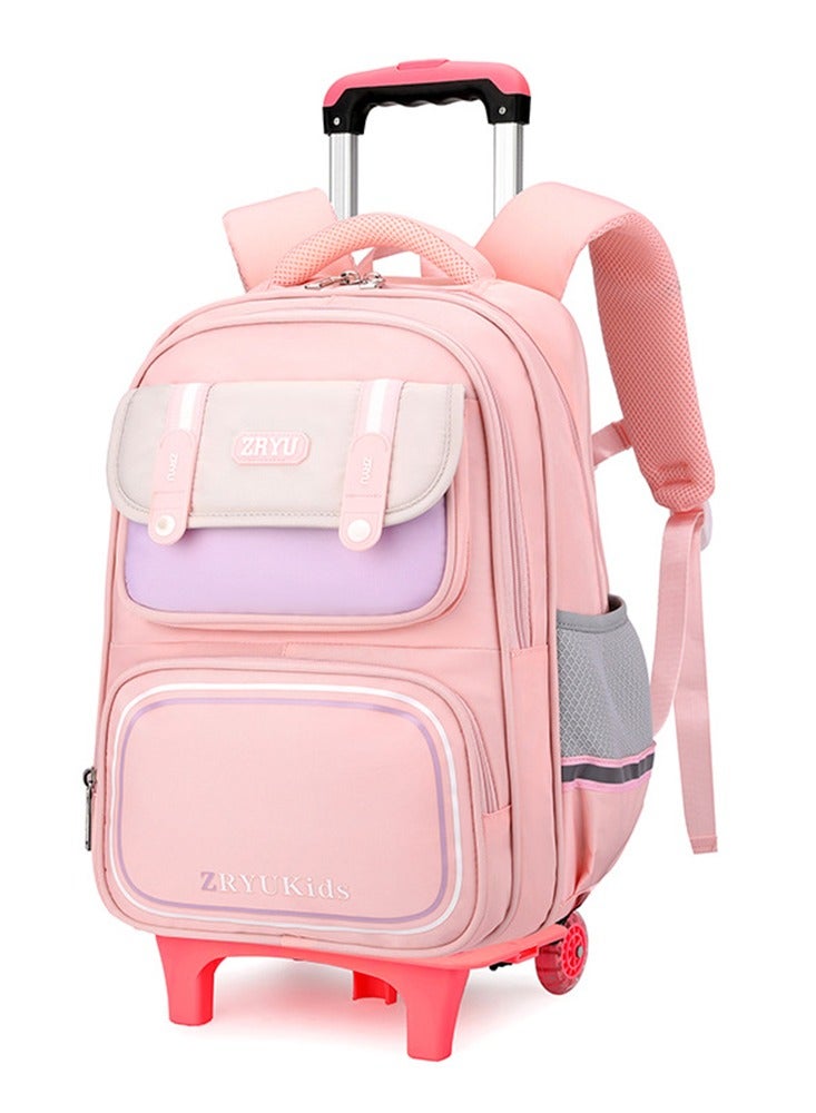 Kids Trolley Backpack, Detachable Rolling Backpack, Wheeled Backpack, Children Roller Backpack, Large Capacity School Bag, Wheeled Travel Bag For Girls Pink School Bag