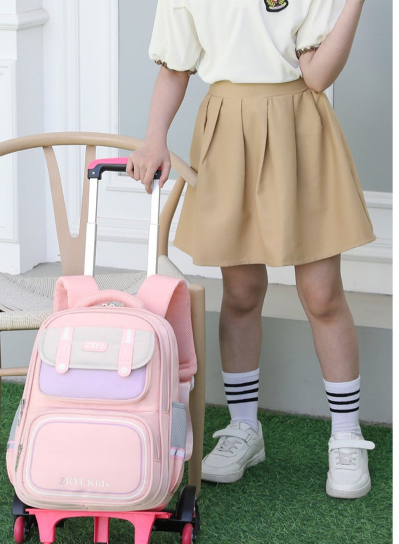 Kids Trolley Backpack, Detachable Rolling Backpack, Wheeled Backpack, Children Roller Backpack, Large Capacity School Bag, Wheeled Travel Bag For Girls Pink School Bag