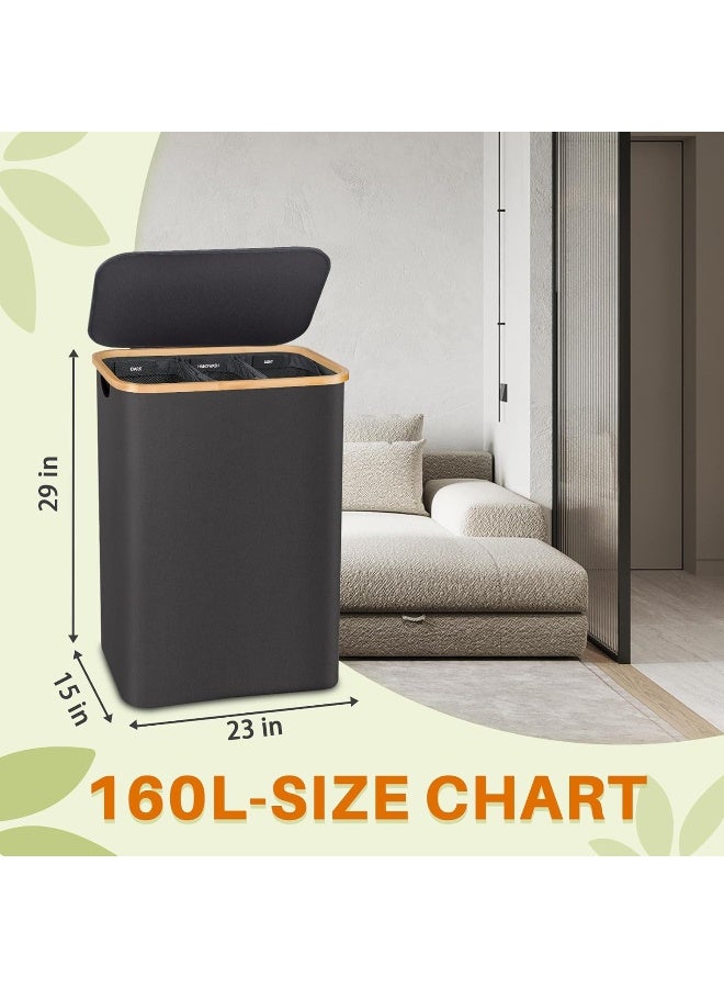 Bathola Laundry Hamper 3 Section, 161L Extra Large Hampers For Laundry Basket With Lid, Dirty Clothes Hamper Laundry Basket Organizer For Bedroom, Laundry Room