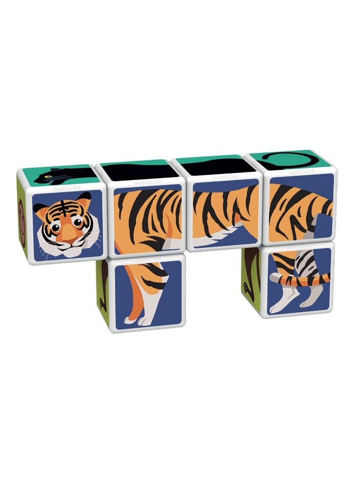 Geomag Magicube Jungle Animals with Magnetic Cubes and Cards 9pcs Magnet Toys Building Constructions for Children STEM Creativity Imagination, Recreational Conventional Educational Made in Switzerland