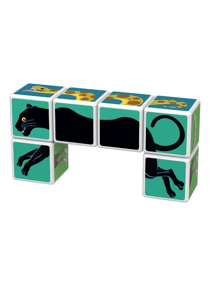 Geomag Magicube Jungle Animals with Magnetic Cubes and Cards 9pcs Magnet Toys Building Constructions for Children STEM Creativity Imagination, Recreational Conventional Educational Made in Switzerland