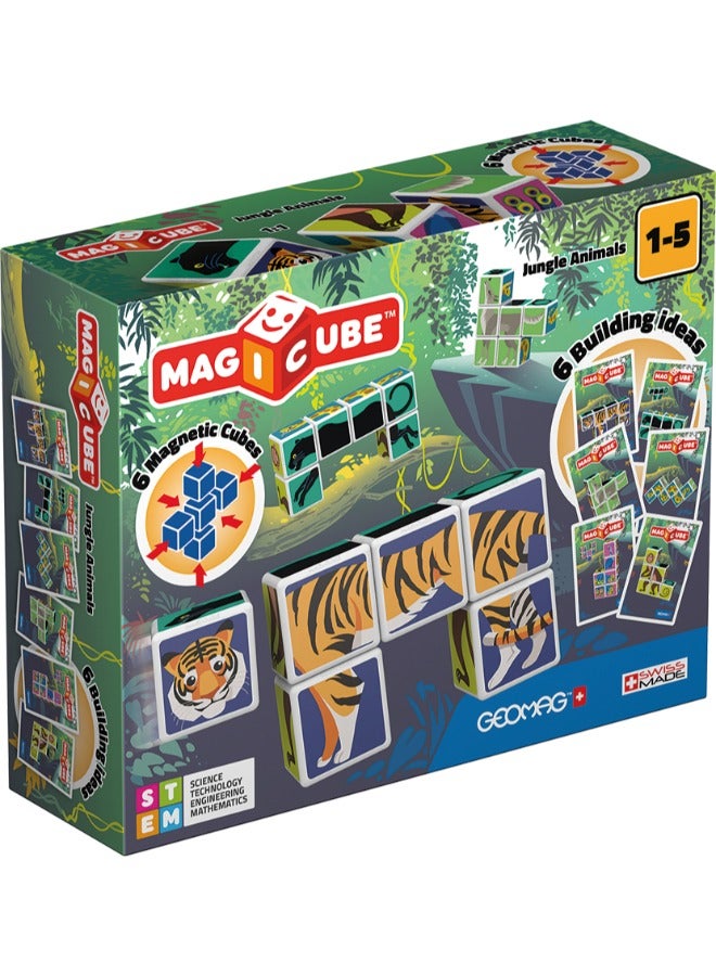 Geomag Magicube Jungle Animals with Magnetic Cubes and Cards 9pcs Magnet Toys Building Constructions for Children STEM Creativity Imagination, Recreational Conventional Educational Made in Switzerland