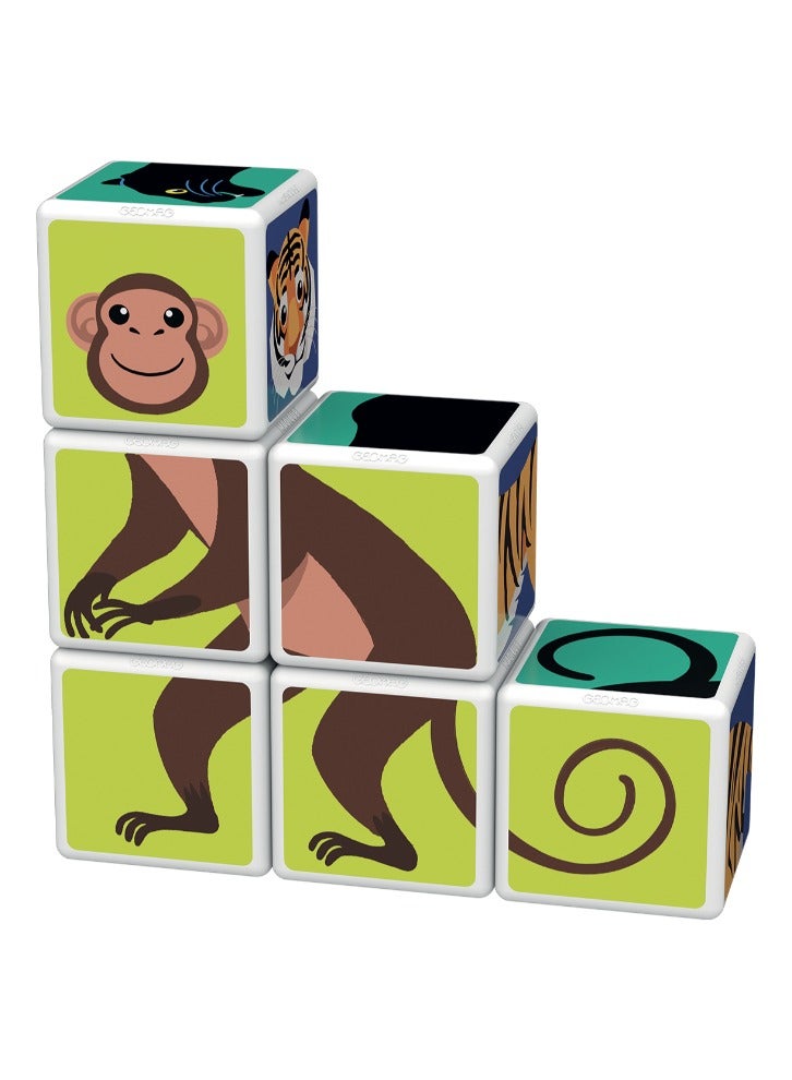Geomag Magicube Jungle Animals with Magnetic Cubes and Cards 9pcs Magnet Toys Building Constructions for Children STEM Creativity Imagination, Recreational Conventional Educational Made in Switzerland