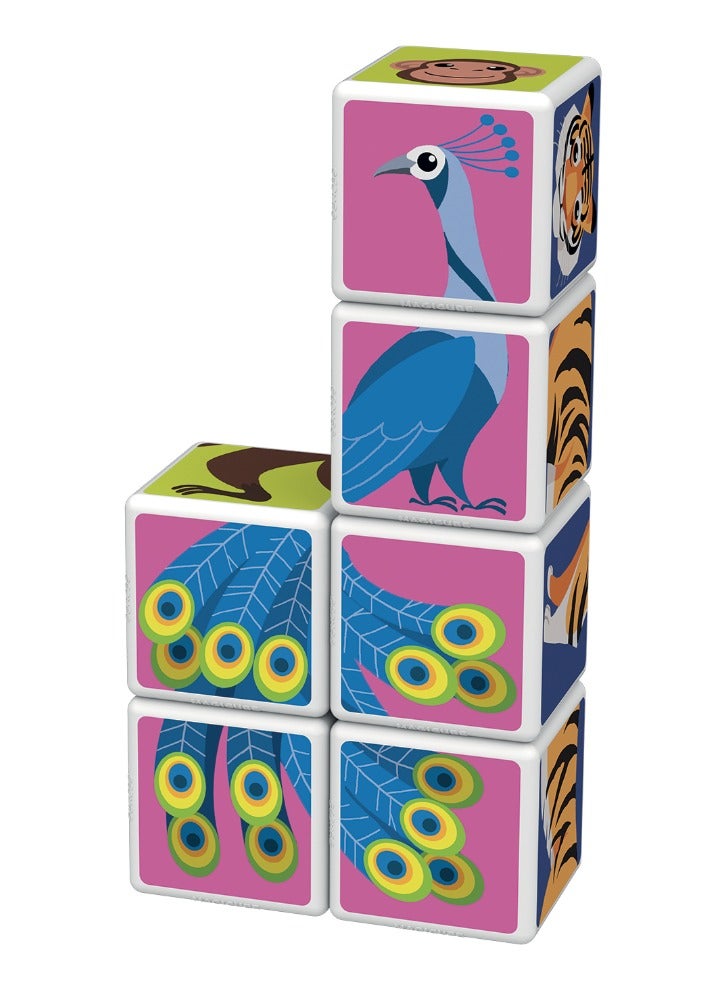 Geomag Magicube Jungle Animals with Magnetic Cubes and Cards 9pcs Magnet Toys Building Constructions for Children STEM Creativity Imagination, Recreational Conventional Educational Made in Switzerland