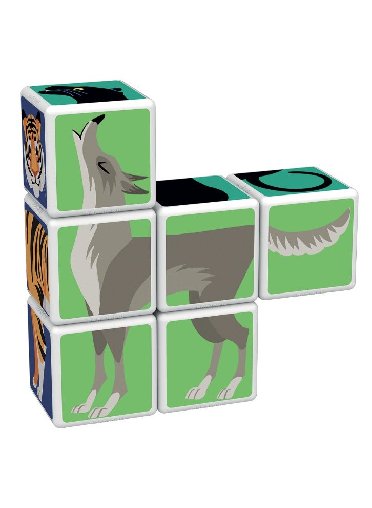 Geomag Magicube Jungle Animals with Magnetic Cubes and Cards 9pcs Magnet Toys Building Constructions for Children STEM Creativity Imagination, Recreational Conventional Educational Made in Switzerland