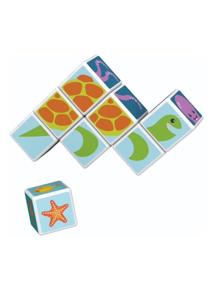 Geomag Magicube, Printed Sea Animals + Cards, STEM Toy for Kids, 100% Recycled, Made in Switzerland, Multicolor 11 Pcs