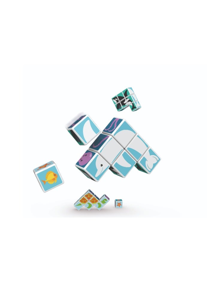 Geomag Magicube, Printed Sea Animals + Cards, STEM Toy for Kids, 100% Recycled, Made in Switzerland, Multicolor 11 Pcs