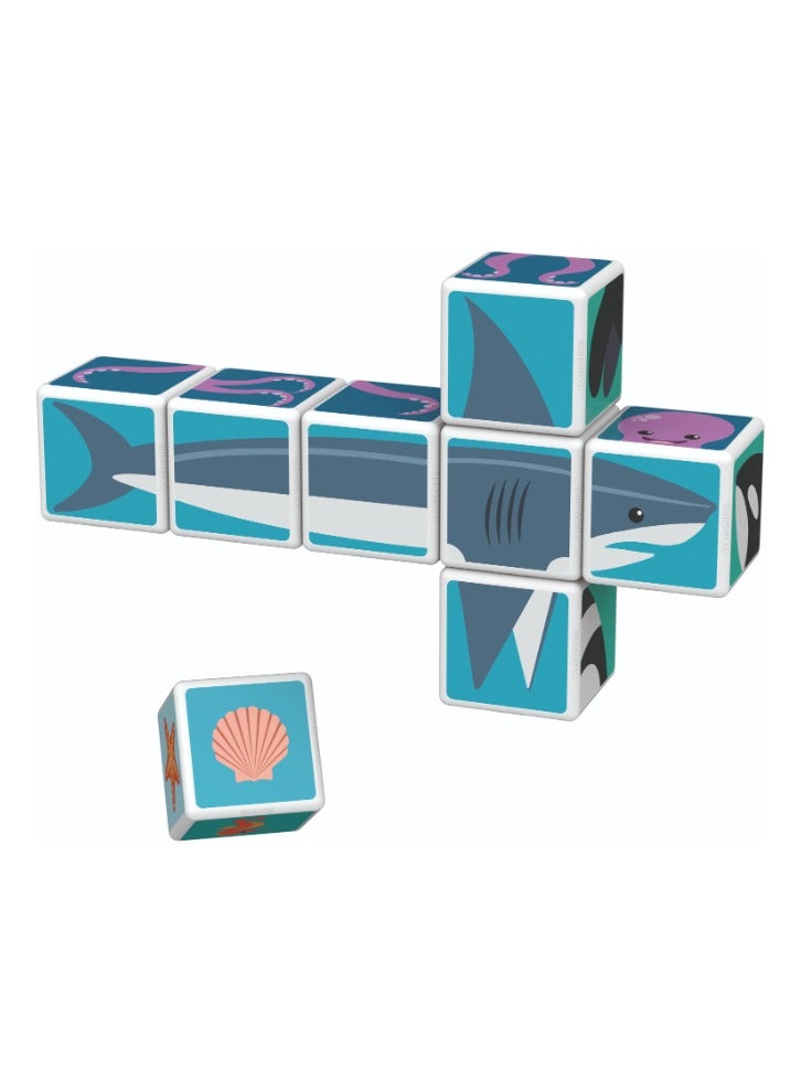 Geomag Magicube, Printed Sea Animals + Cards, STEM Toy for Kids, 100% Recycled, Made in Switzerland, Multicolor 11 Pcs