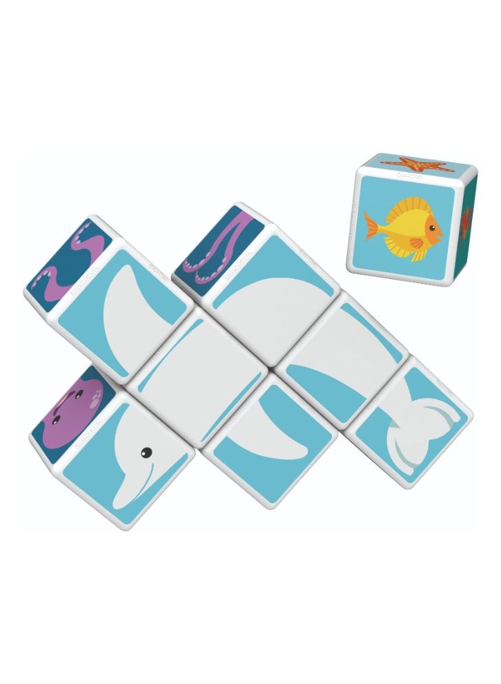 Geomag Magicube, Printed Sea Animals + Cards, STEM Toy for Kids, 100% Recycled, Made in Switzerland, Multicolor 11 Pcs