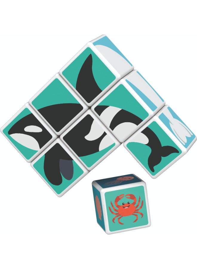 Geomag Magicube, Printed Sea Animals + Cards, STEM Toy for Kids, 100% Recycled, Made in Switzerland, Multicolor 11 Pcs