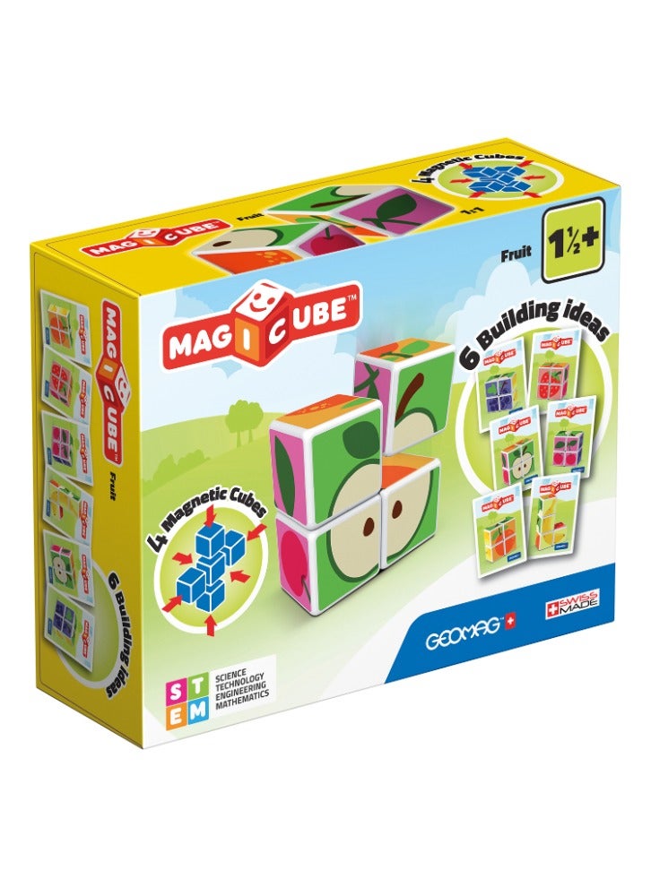 Geomag Magicube Printed Fruit with Magnetic Cubes and Cards 7pcs Magnet Toys Building Constructions for Children STEM Creativity Imagination, Recreational Conventional Educational Made in Switzerland