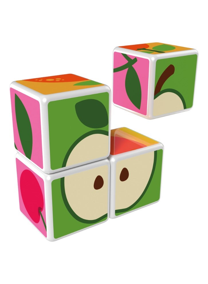 Geomag Magicube Printed Fruit with Magnetic Cubes and Cards 7pcs Magnet Toys Building Constructions for Children STEM Creativity Imagination, Recreational Conventional Educational Made in Switzerland
