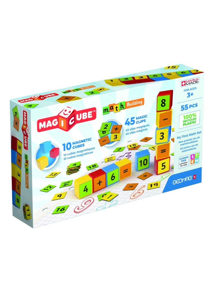 Geomag Magicube 55 Pieces Set Math Building Recycled Clips For 3Y+, Recreational, Build Imagination, Inspirational, Creativity, Made in Switzerland, 100% Recycled Plastic