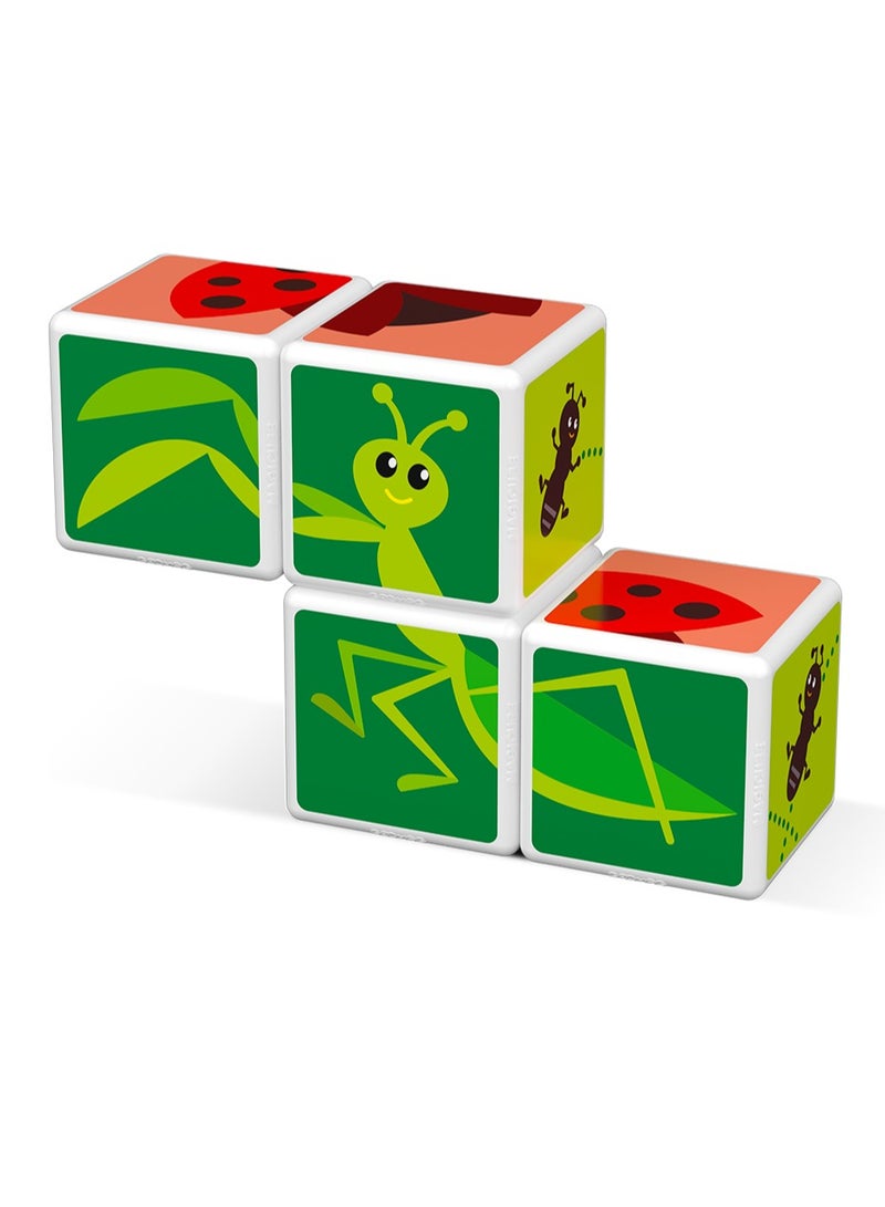 Geomag Magicube Insects Building Game With Magnetic Cubes, 4 Cubes Included, 4 Cubess, Made in Switzerland 100% Recycled, Ages 1+
