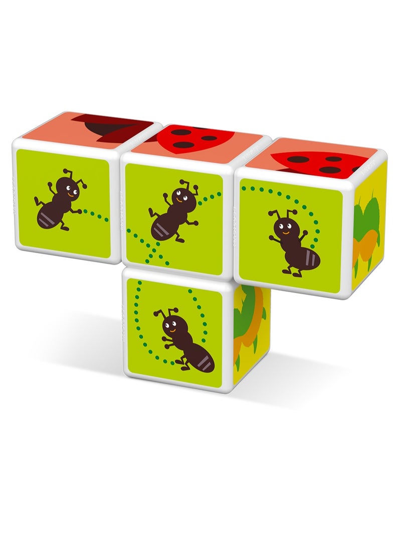 Geomag Magicube Insects Building Game With Magnetic Cubes, 4 Cubes Included, 4 Cubess, Made in Switzerland 100% Recycled, Ages 1+