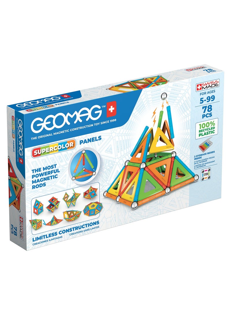 Geomag Supercolor Panels | Magnetic Sticks with Metal Balls and Multicolor Panels| 100% Recycled Plastic 78 Pcs | Ages 5++