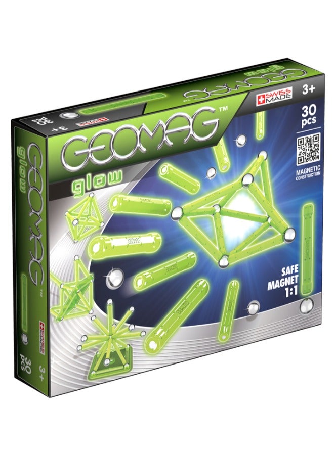 Geomag ,Glow - 30-Piece Glow-In-The-Dark Magnetic Building Set, Certified Stem Construction Toy, Safe For Ages 3 And Up