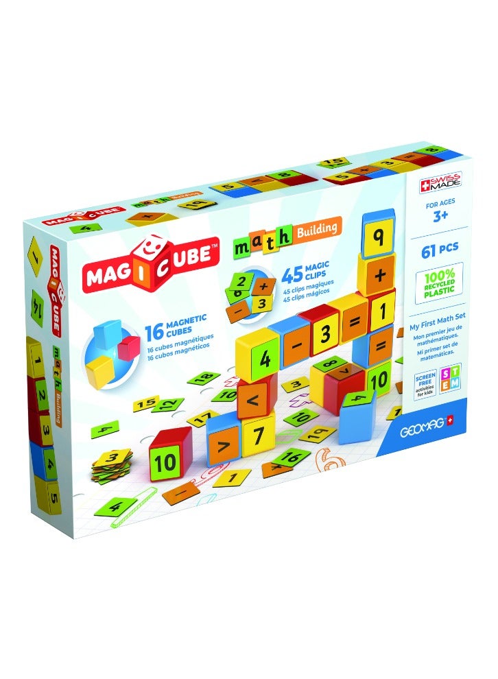 Geomag Magicube Math Building Recycled Clips, STEM & Educational Magnet Toys, Made in Switzerland, 100% Recycled Plastic, Open Ended Toys, Contruction Toys, 3Y+, 61pcs