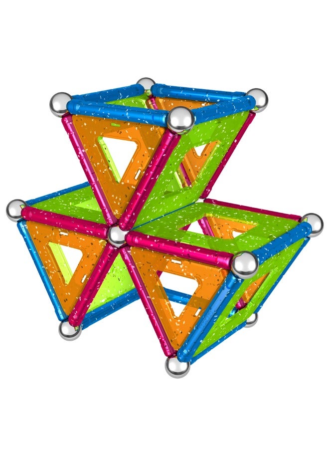 Geomag Glitter Magnetic Panels | Building Toys for Toddlers| Glittered Magnetic Sticks With Metallic Balls and Panels| 68 Pcs| Ages 3 Years+