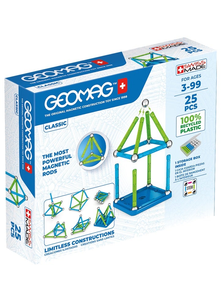 Geomag Magnetic Sticks And Balls Building Set Stem & Educational Magnet Toys Made From 100% Recycled Plastic Storage Box Classic 25 Piece Age 3+