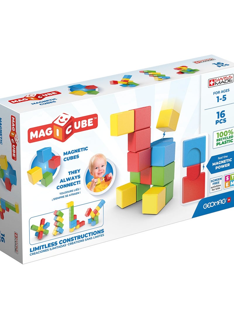 Geomag Magicube  Magnetic Cubes Starter Set 6pcs Magnet Toys Building Construction for Children STEM Creativity Imagination, Recreational Conventional Educational Made in Switzerland 1Y+