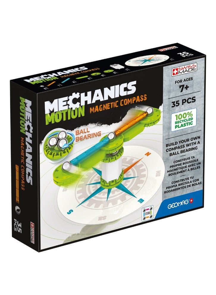 Geomag Mechanics Motion Re Compass 35, STEM & Educational Magnet Toys, Made in Switzerland, 100% Recycled Plastic, Open Ended Toys, Contruction Toys, 7Y+