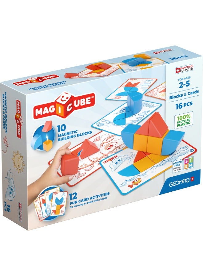 Geomag Magicube Blocks and Cards 16pcs Magnet Toys Building Constructions for Children STEM Creativity Imagination, Recreational Conventional Educational Made in Switzerland