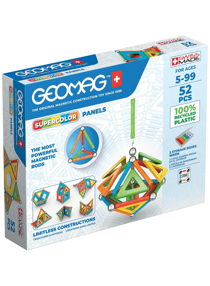 Geomag Supercolor Magnetic Constructions For Kids, Magnetic Toy, Green Collection 100% Recycled Plastic, 52 Pieces