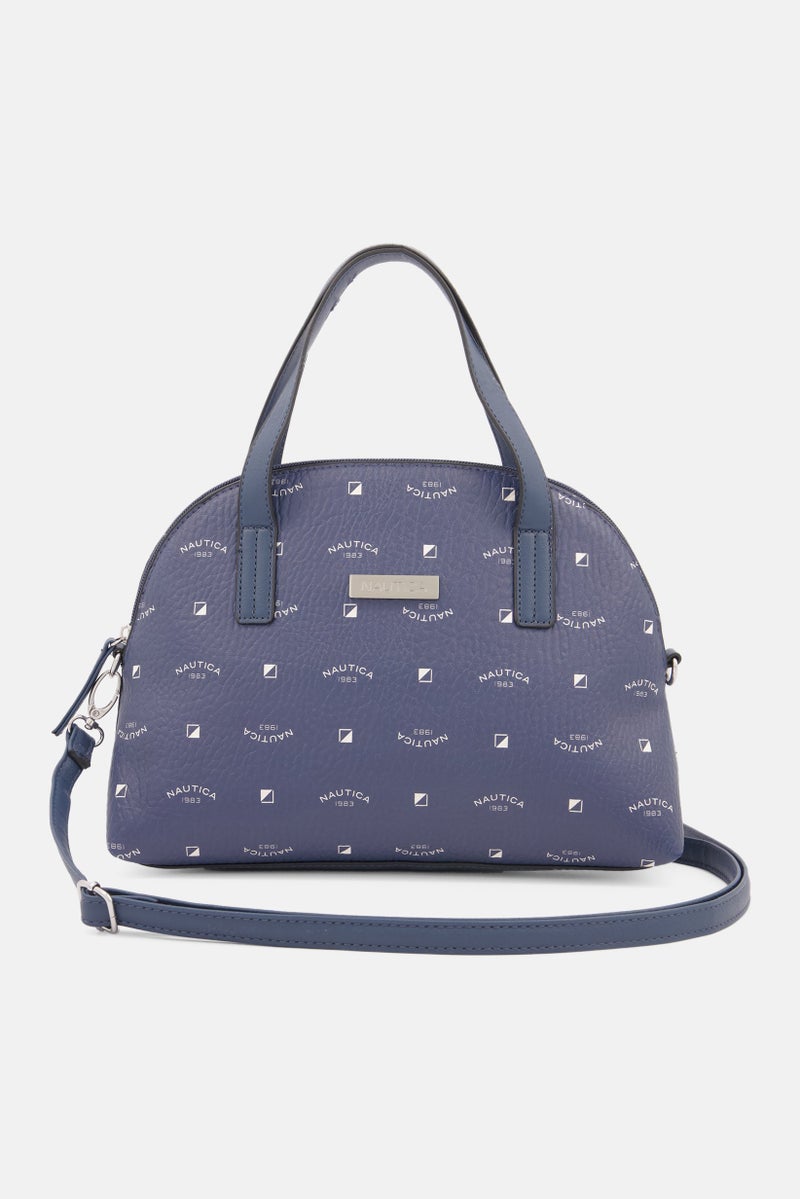 Women Brand Logo Satchel Bag 30 H x 29 L x 8 W cm, Indigo Blue