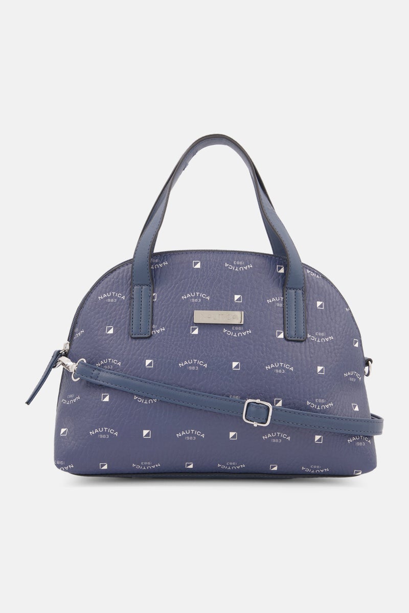 Women Brand Logo Satchel Bag 30 H x 29 L x 8 W cm, Indigo Blue