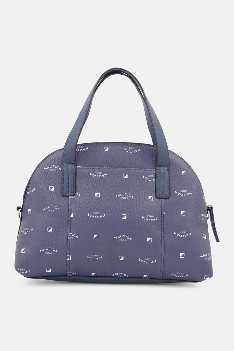 Women Brand Logo Satchel Bag 30 H x 29 L x 8 W cm, Indigo Blue